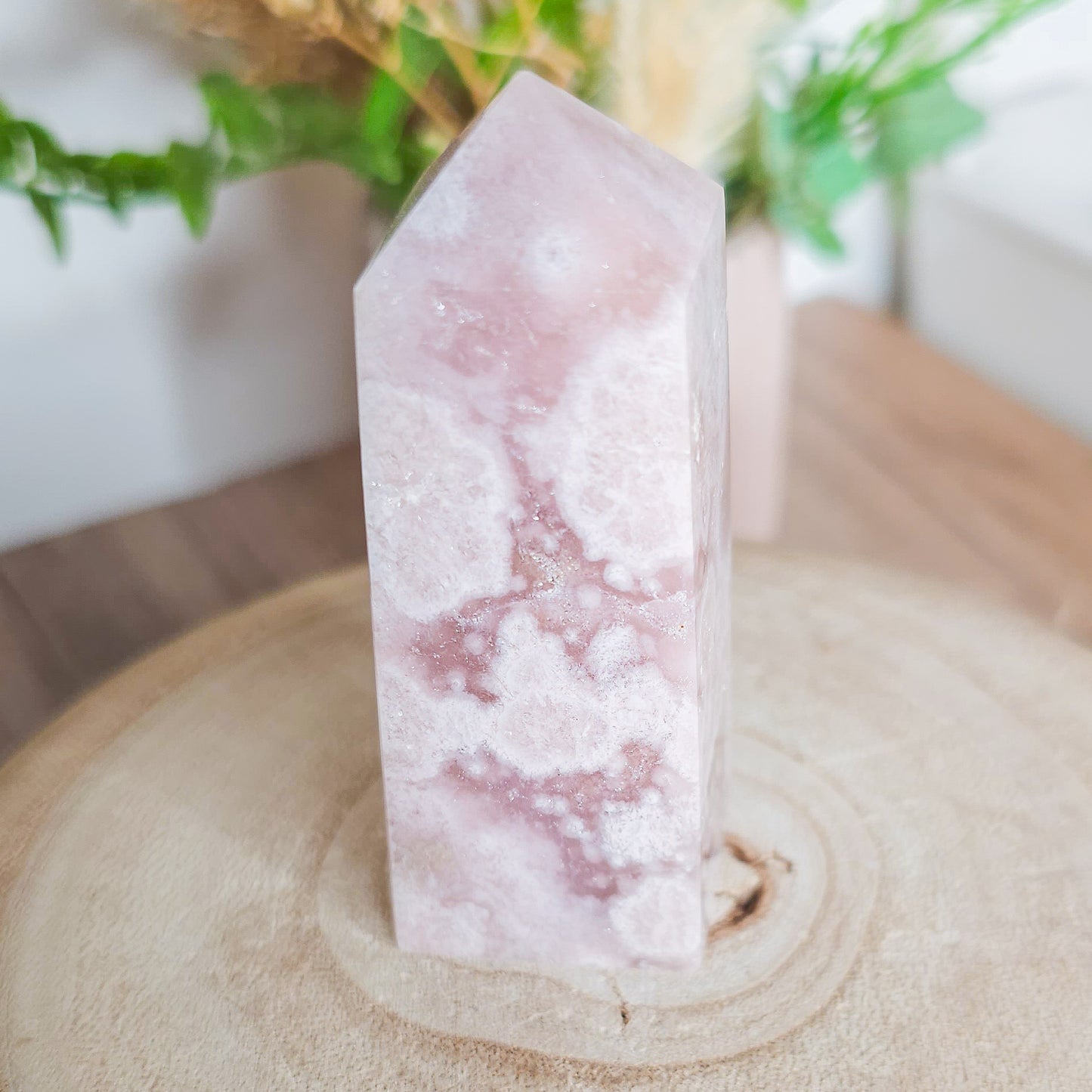 Pink Amethyst with Flower Agate Tower