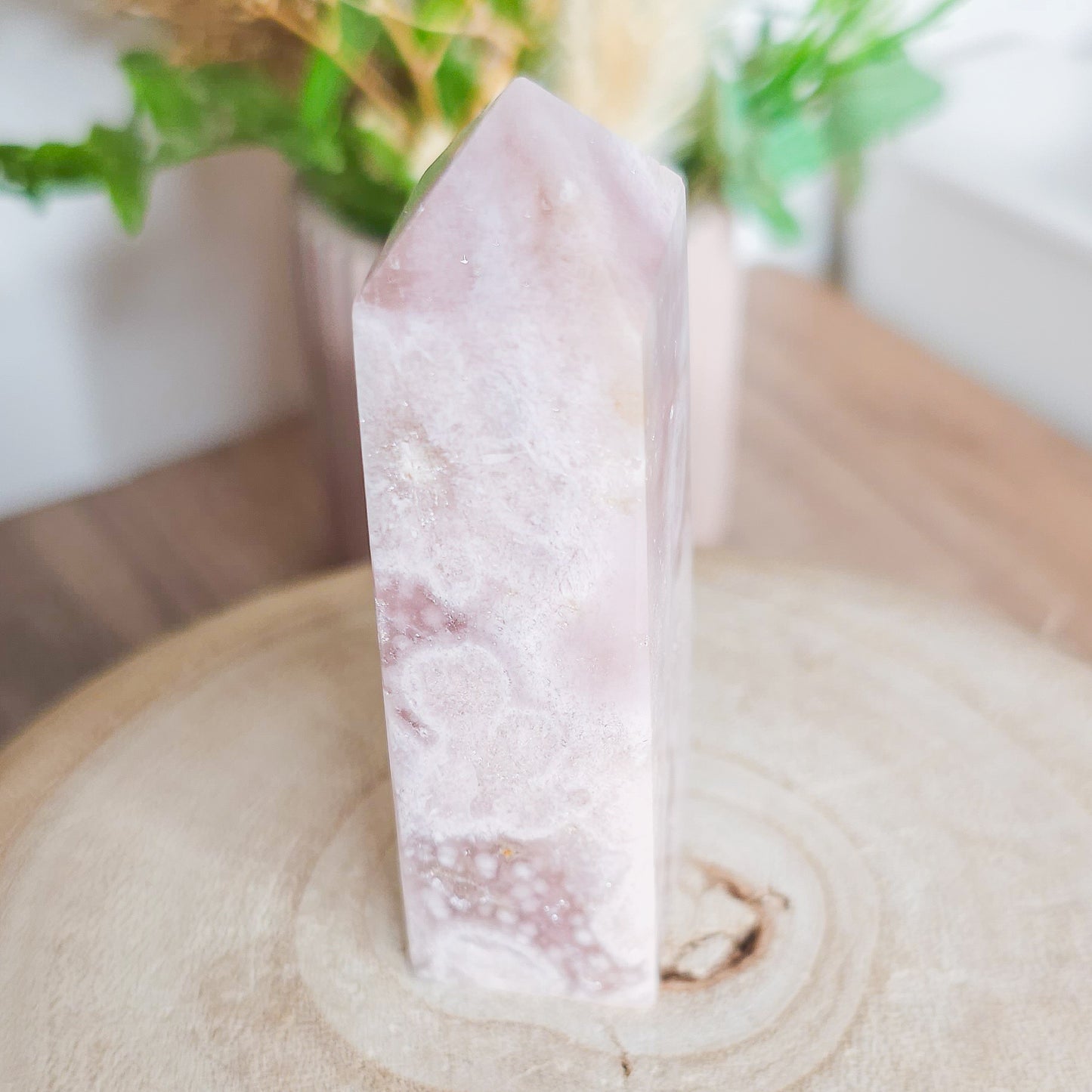 Pink Amethyst with Flower Agate Tower