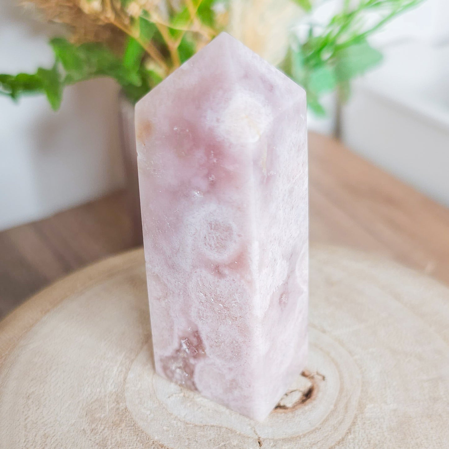 Pink Amethyst with Flower Agate Tower