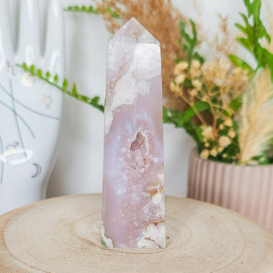 Pink Amethyst with Flower Agate Tower
