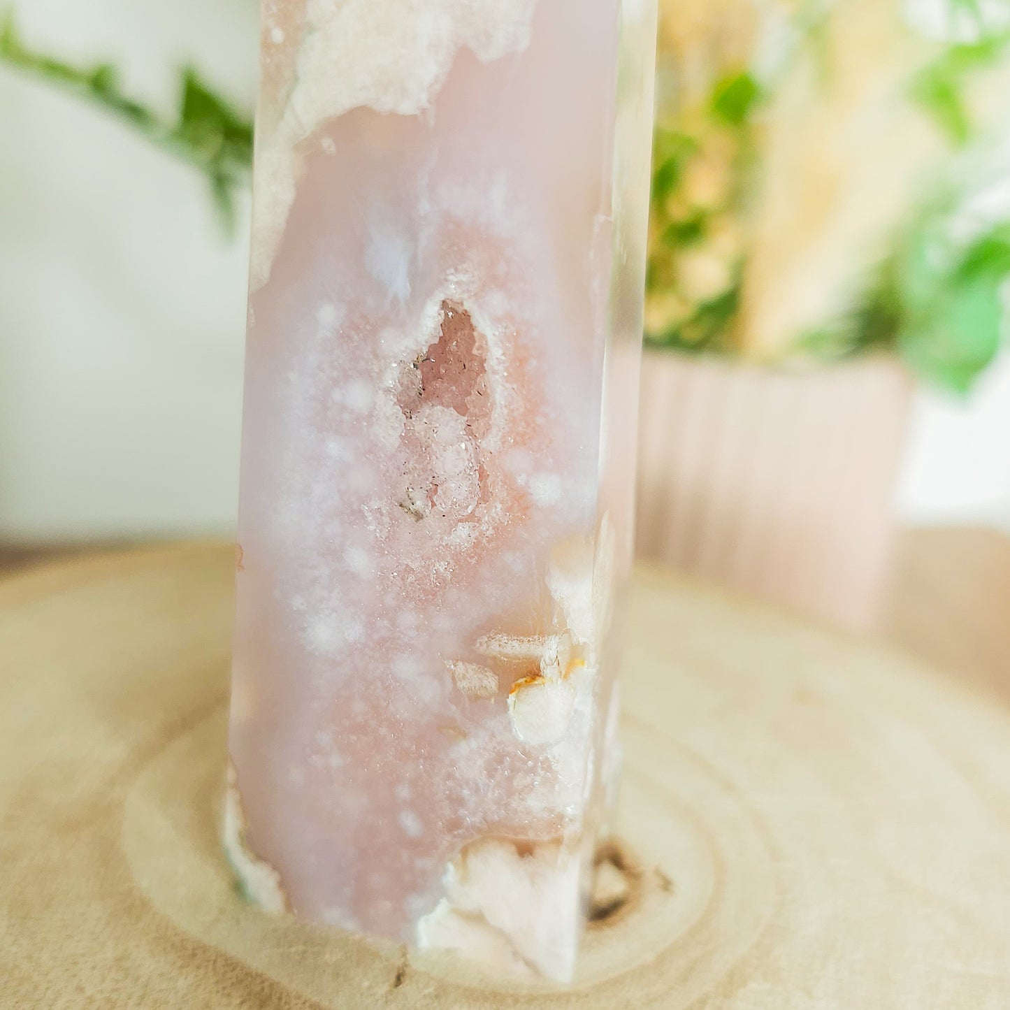 Pink Amethyst with Flower Agate Tower