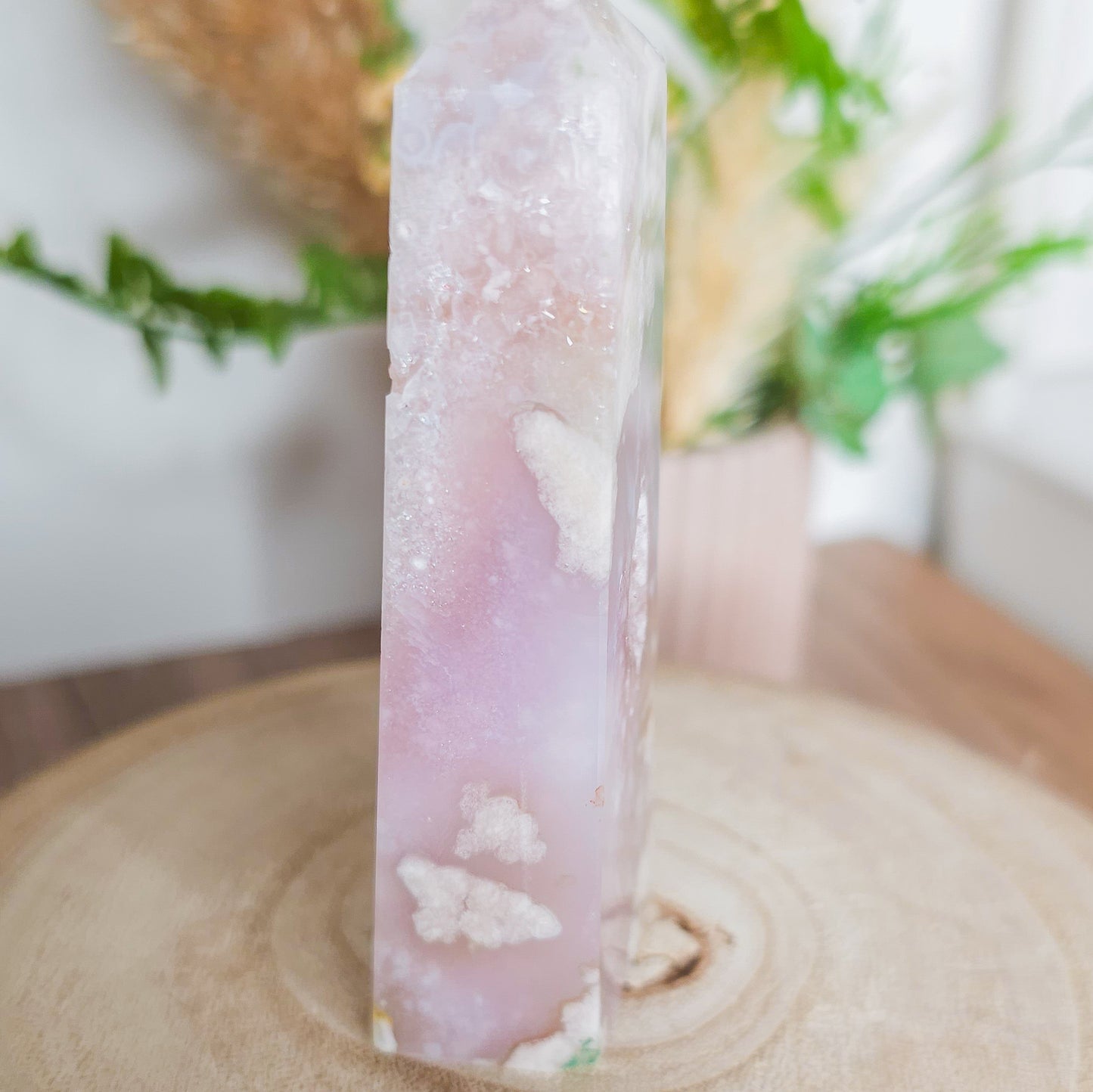 Pink Amethyst with Flower Agate Tower