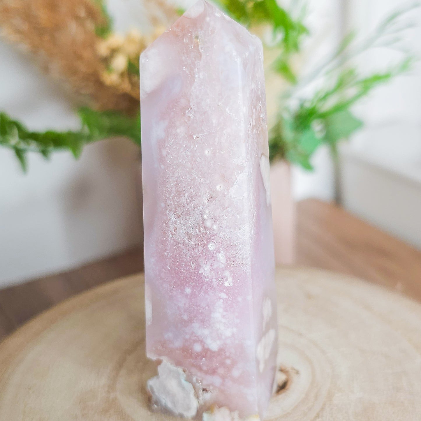 Pink Amethyst with Flower Agate Tower