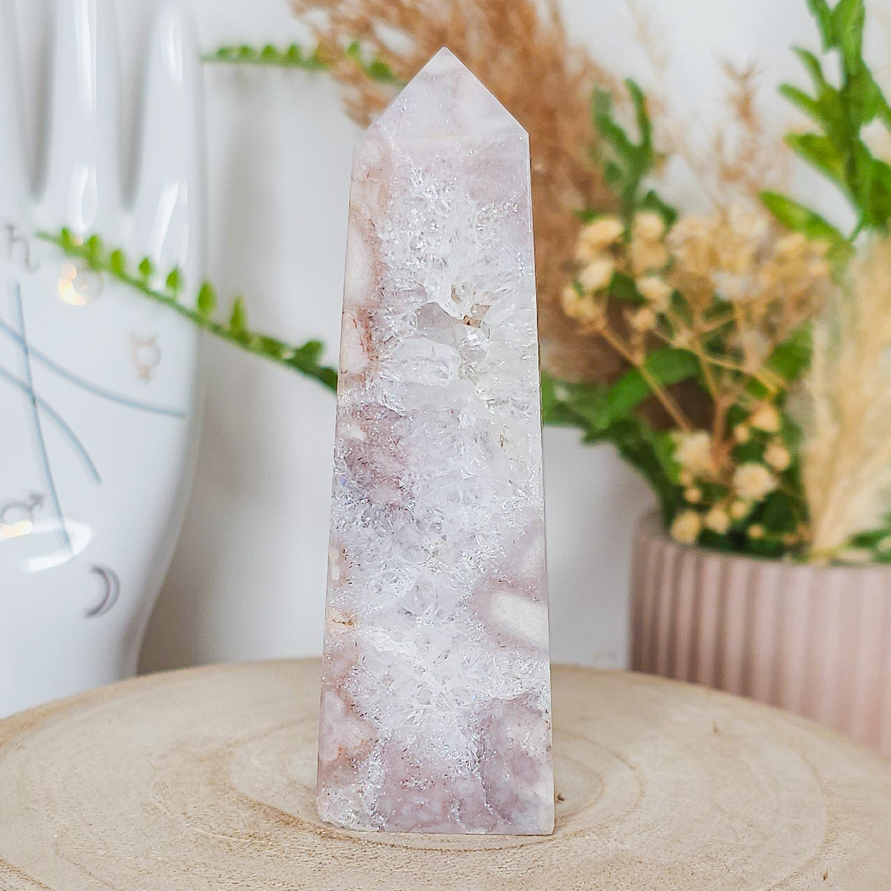 Pink Amethyst with Flower Agate and Quartz Tower