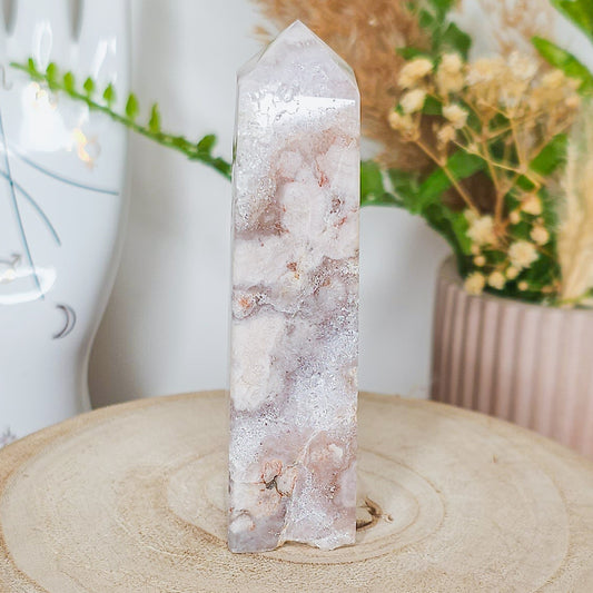 Pink Amethyst with Flower Agate and Quartz Tower