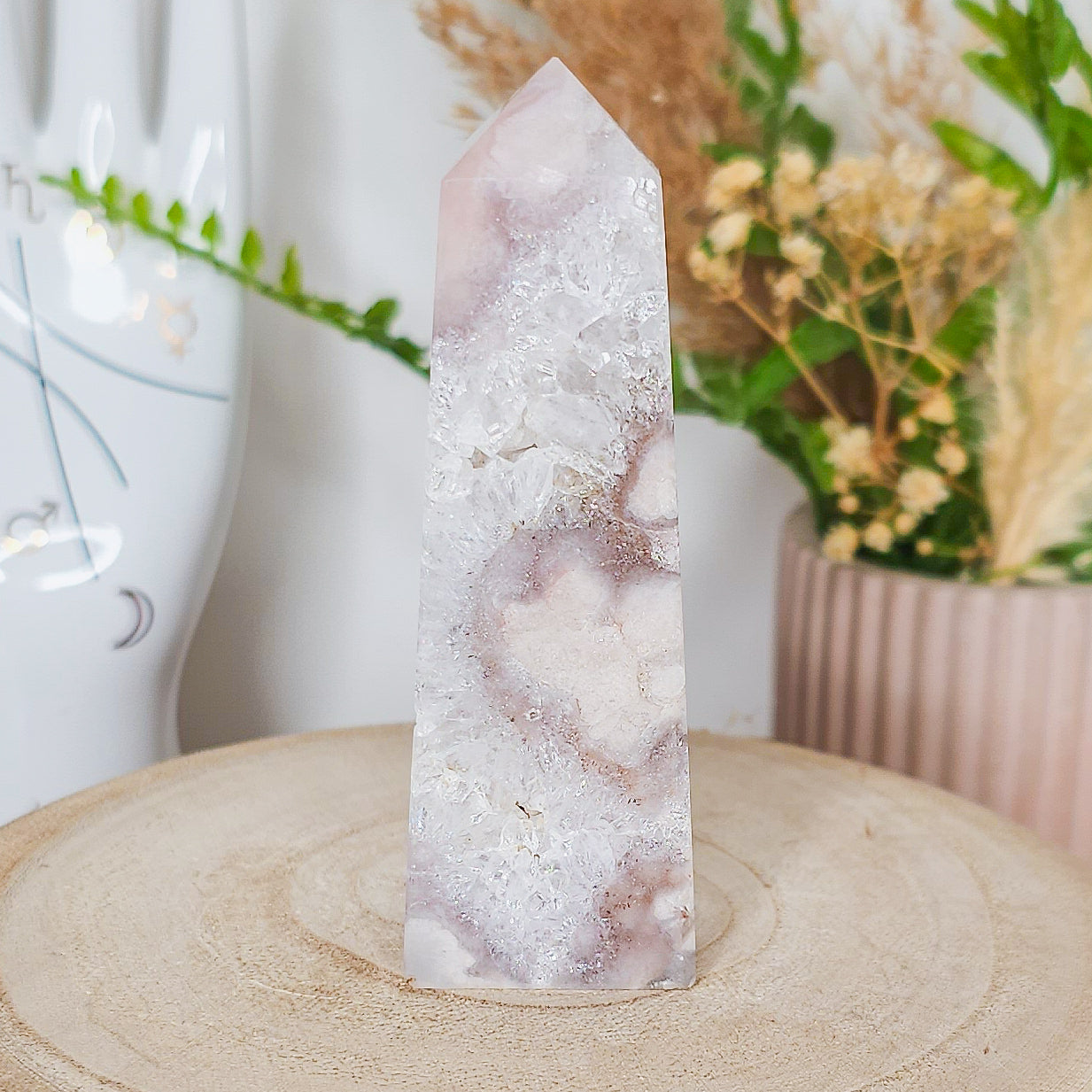 Pink Amethyst with Flower Agate and Quartz Tower