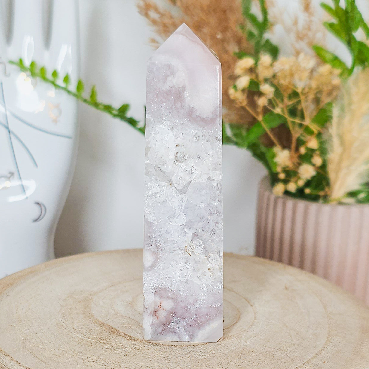 Pink Amethyst with Flower Agate and Quartz Tower