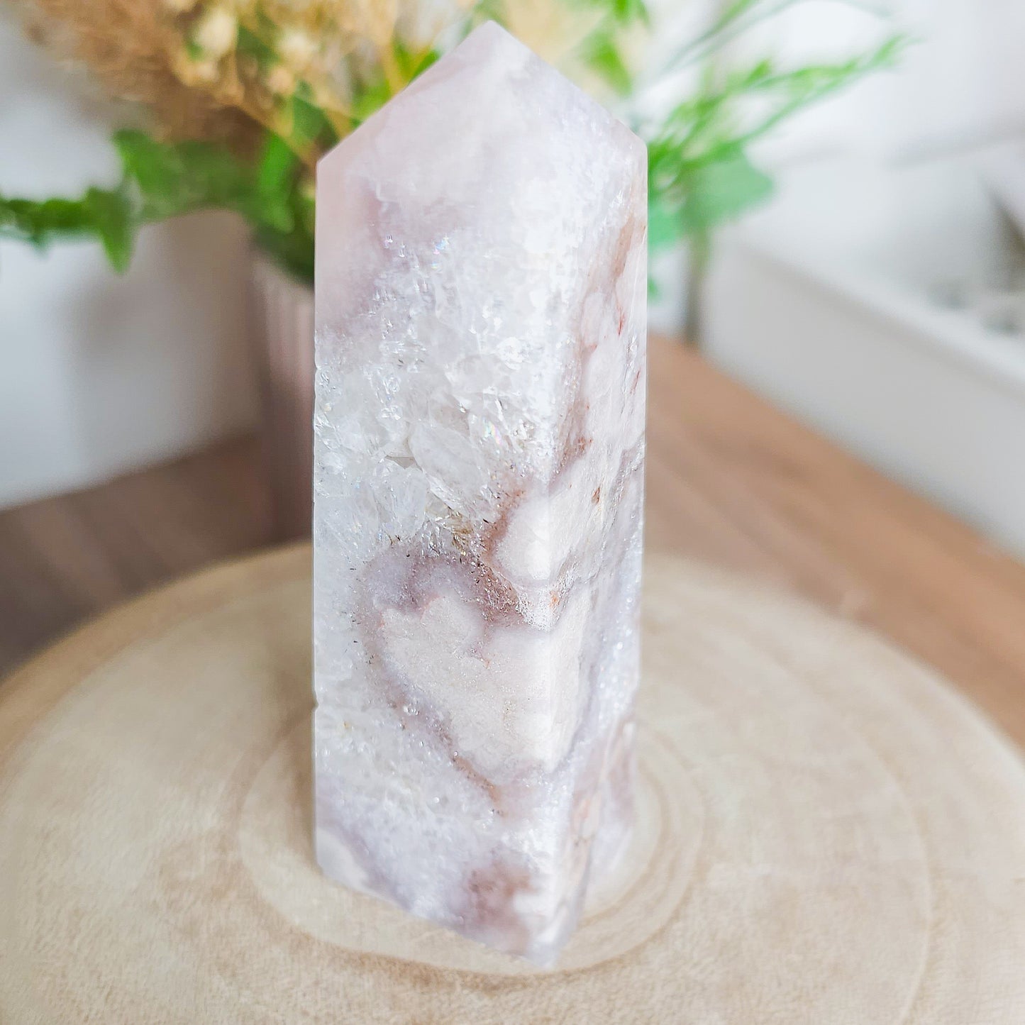 Pink Amethyst with Flower Agate and Quartz Tower