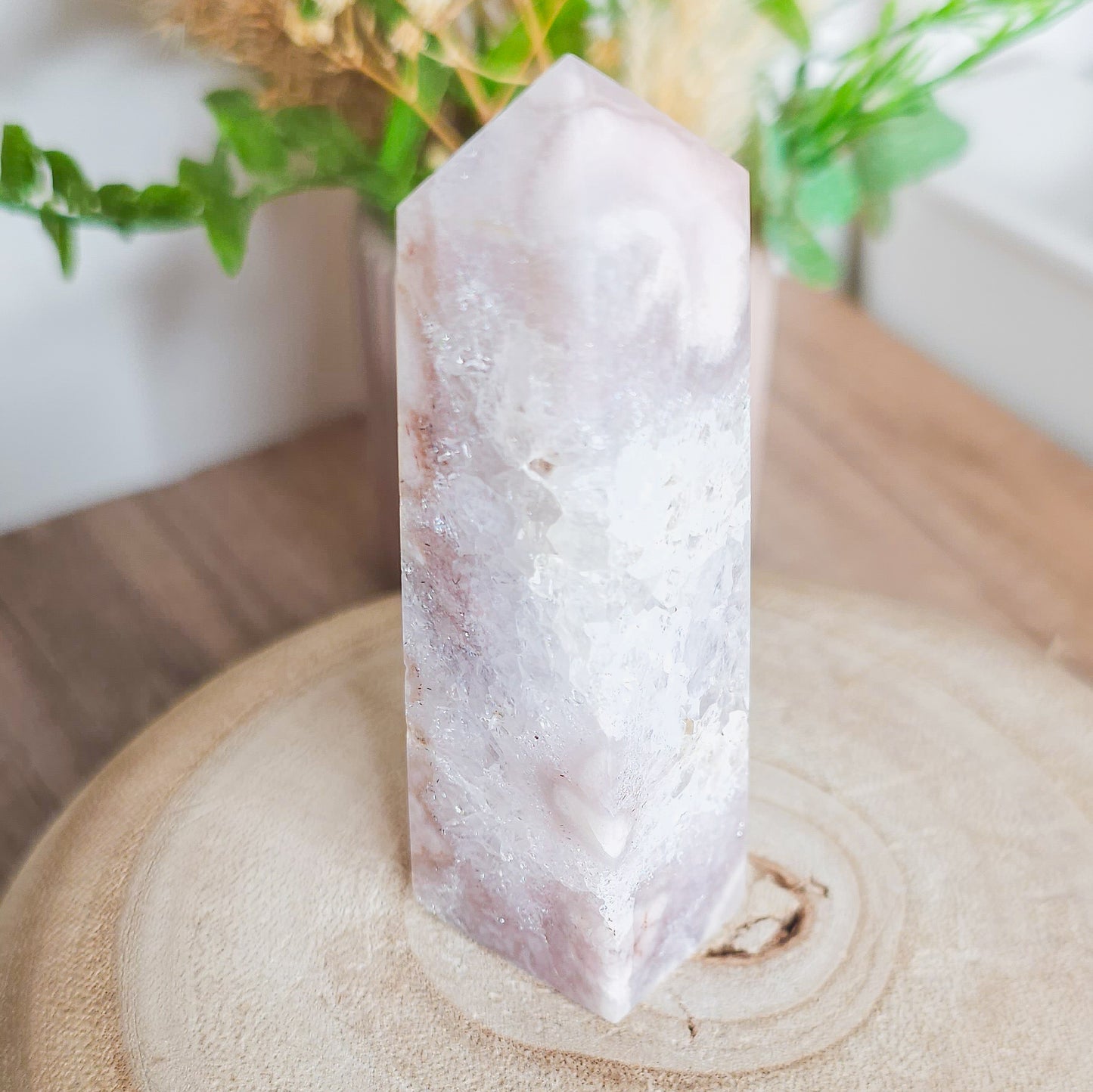 Pink Amethyst with Flower Agate and Quartz Tower