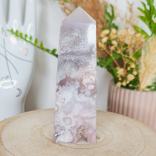 Pink Amethyst with Flower Agate Tower