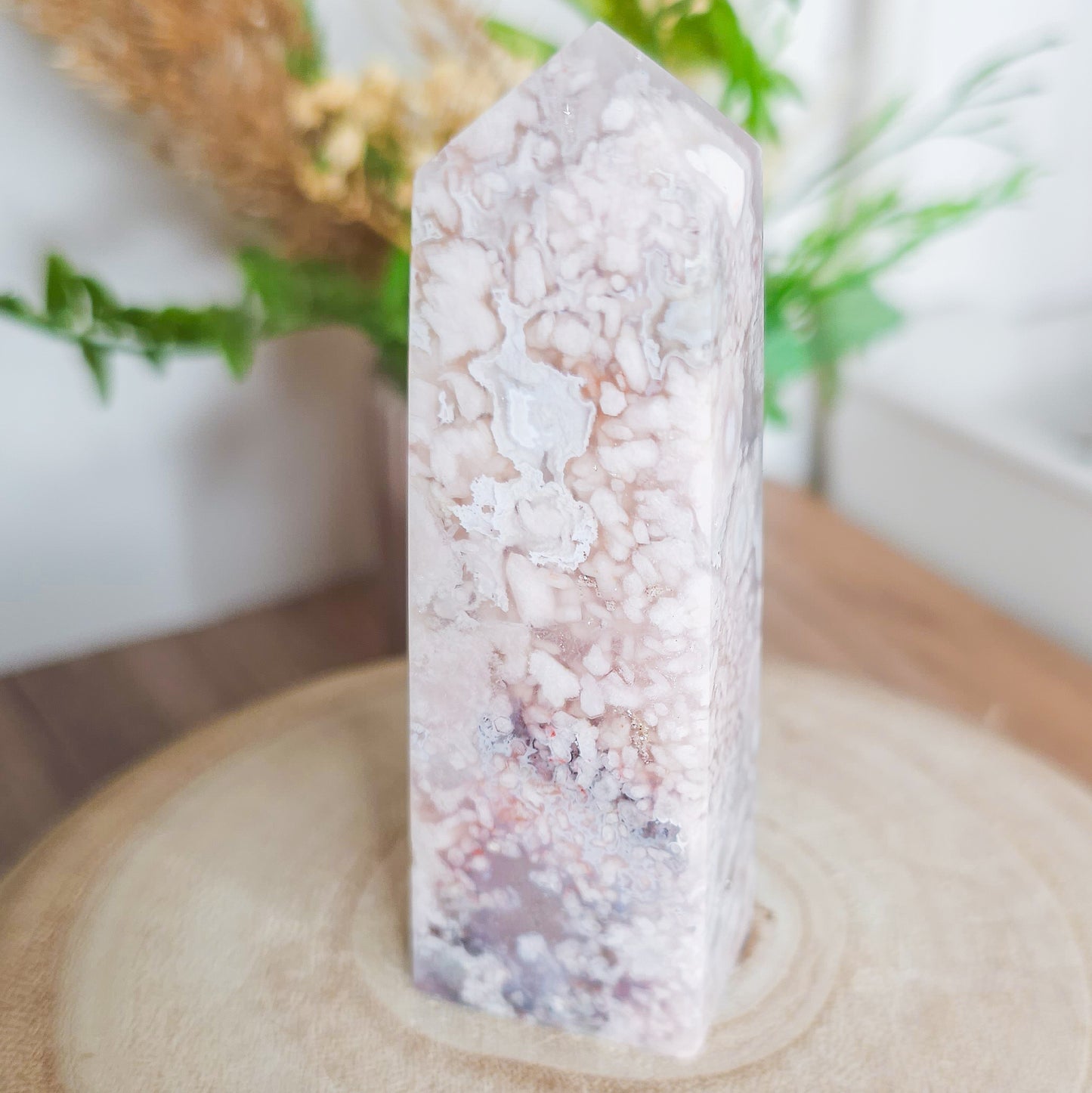 Pink Amethyst with Flower Agate Tower