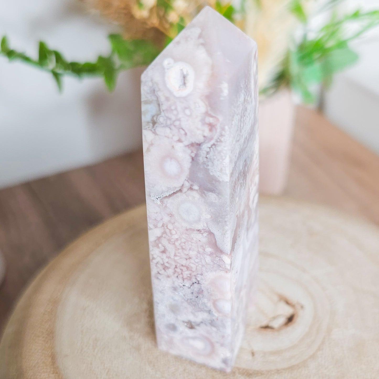 Pink Amethyst with Flower Agate Tower