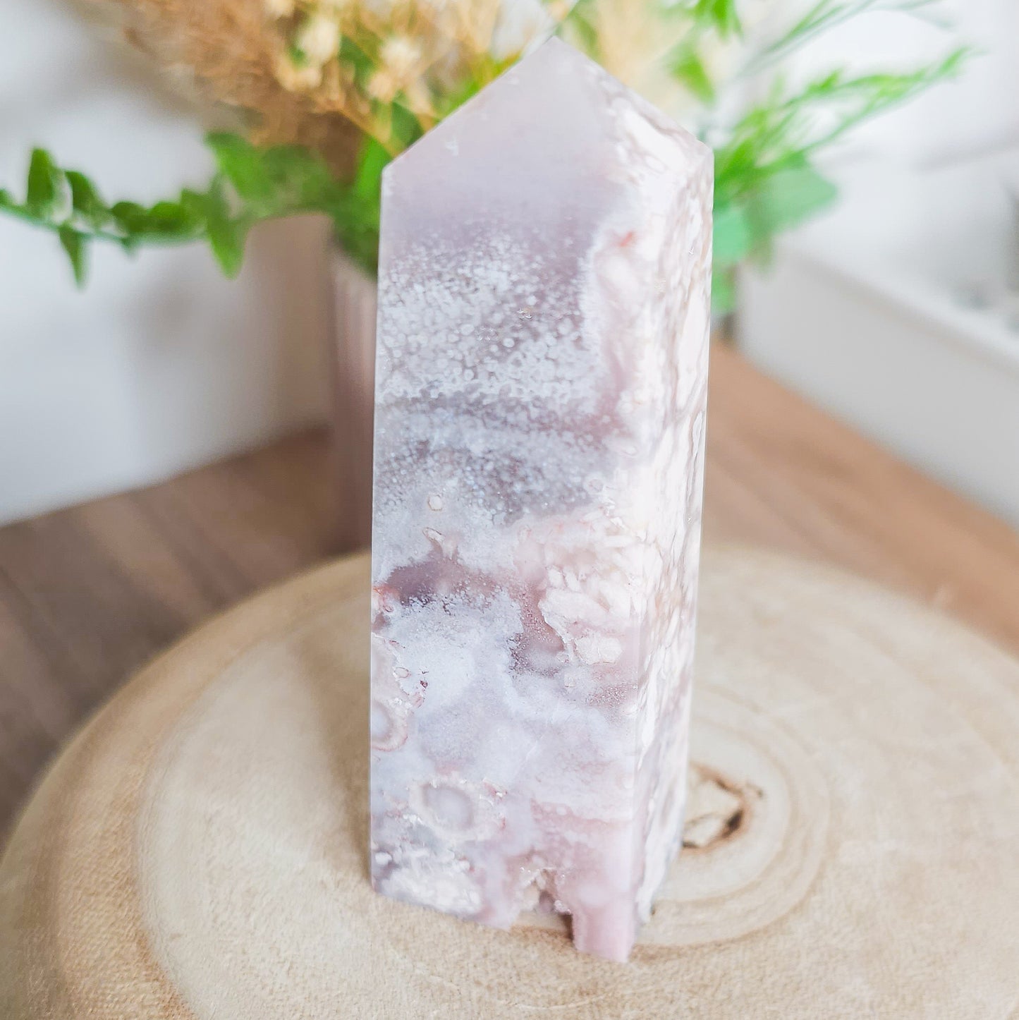 Pink Amethyst with Flower Agate Tower