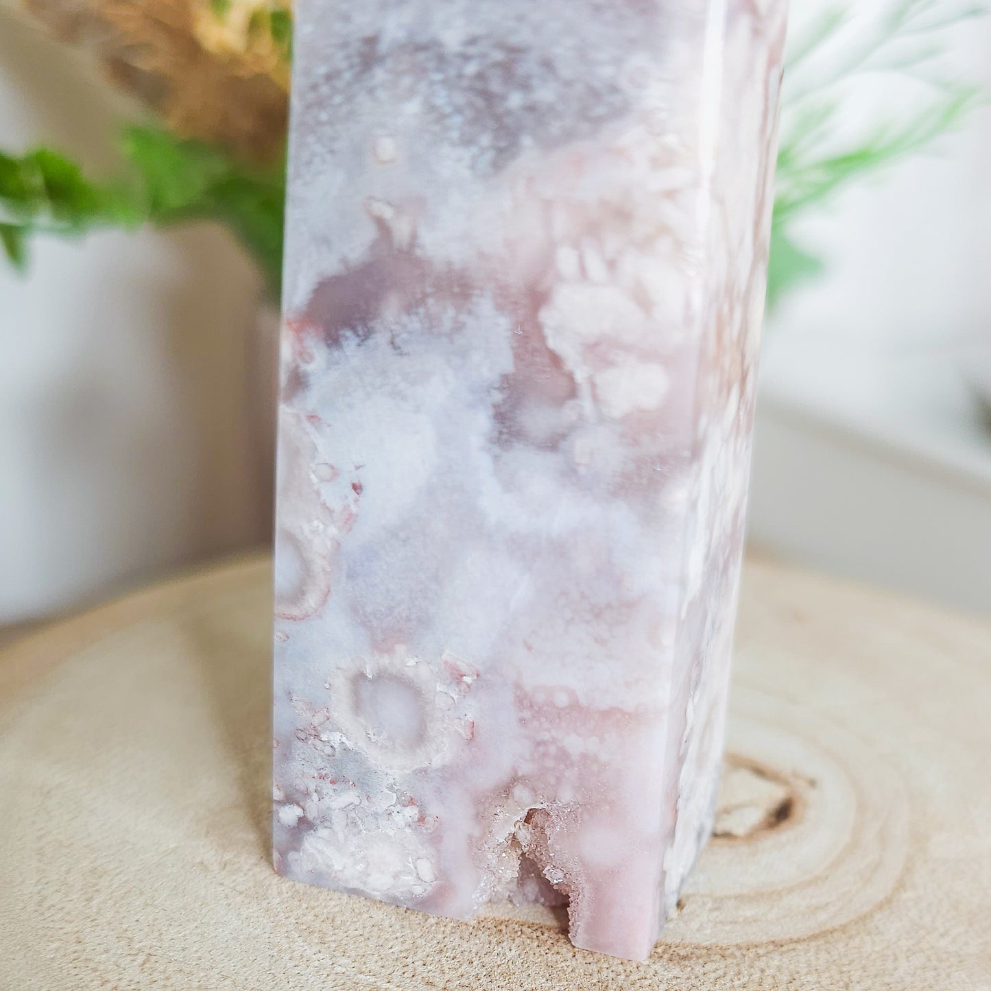 Pink Amethyst with Flower Agate Tower