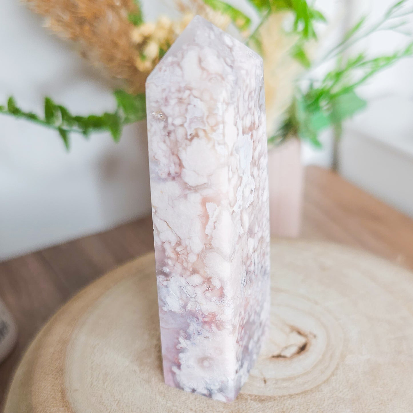 Pink Amethyst with Flower Agate Tower