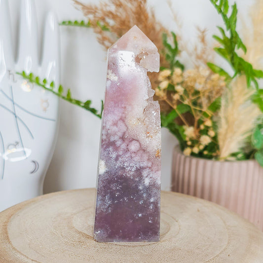 Pink Amethyst with Flower Agate Tower