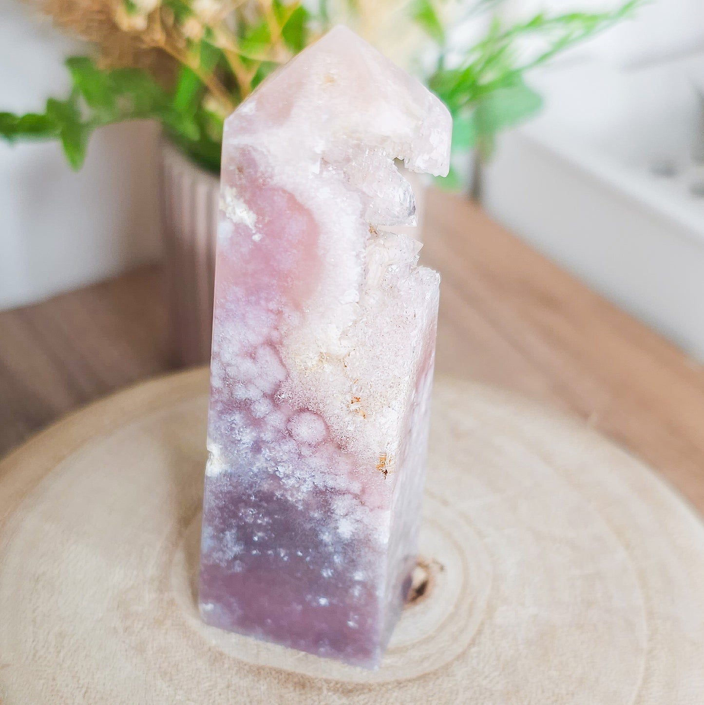 Pink Amethyst with Flower Agate Tower