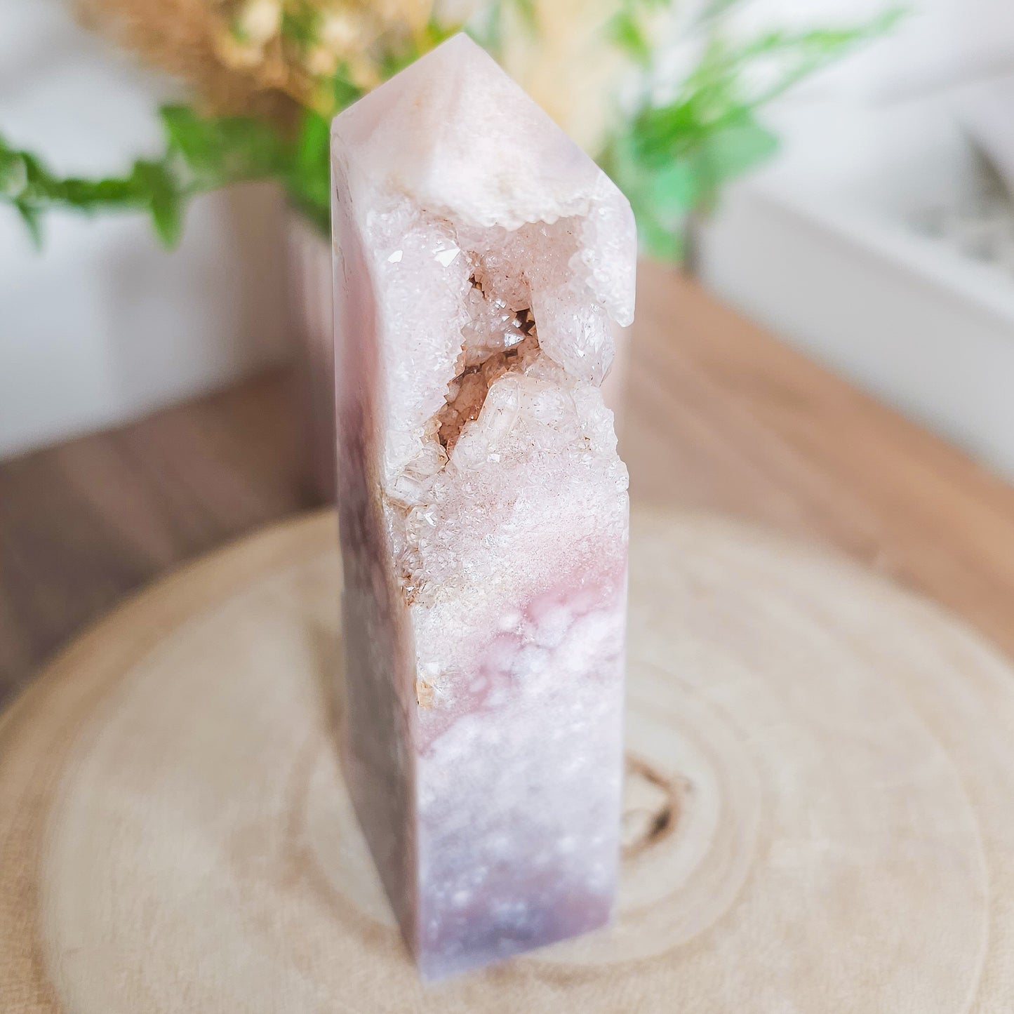 Pink Amethyst with Flower Agate Tower
