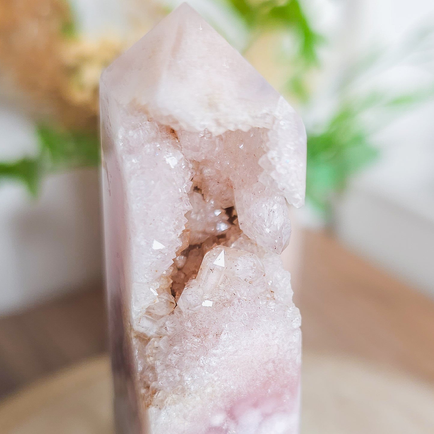Pink Amethyst with Flower Agate Tower