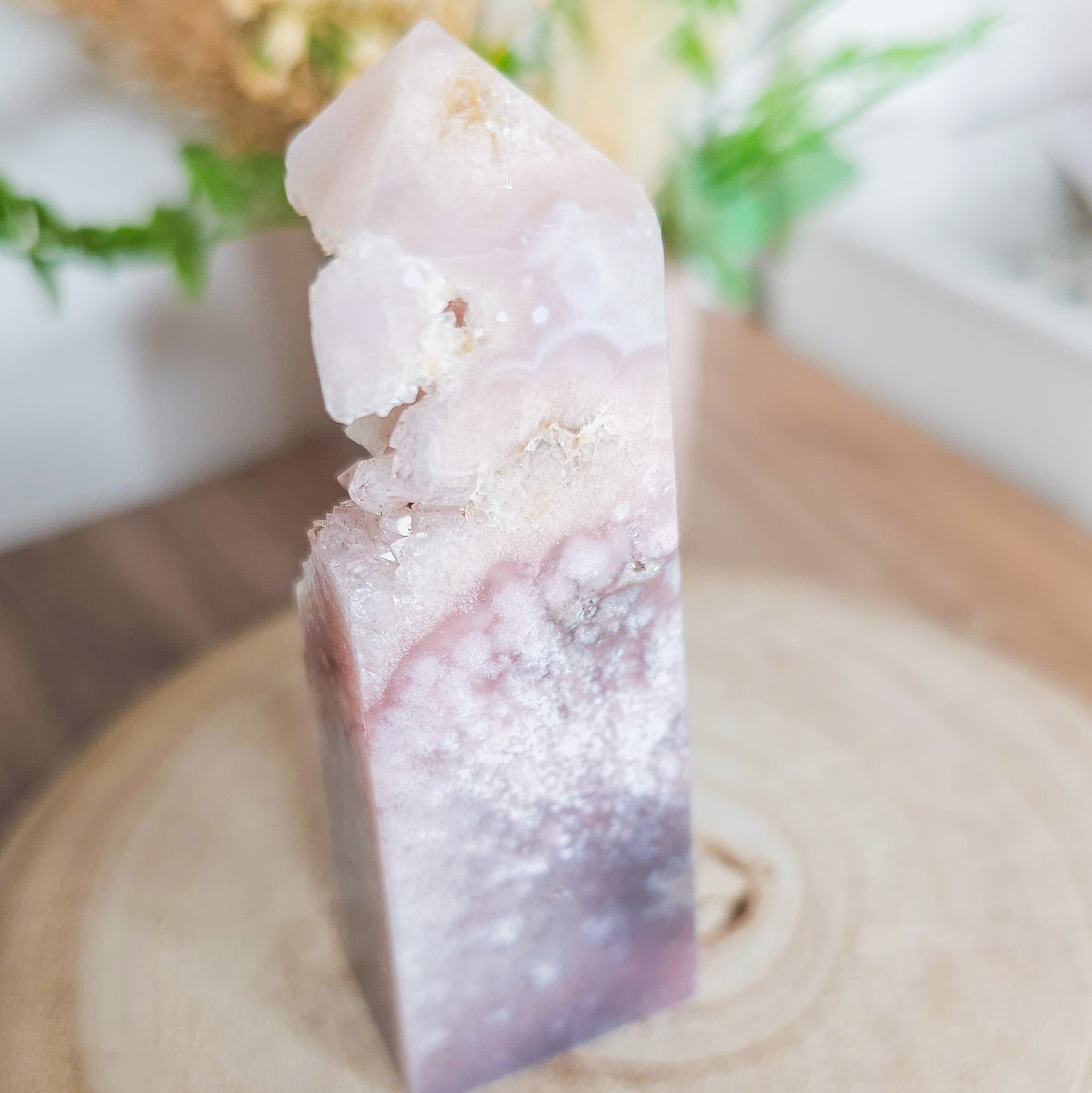 Pink Amethyst with Flower Agate Tower