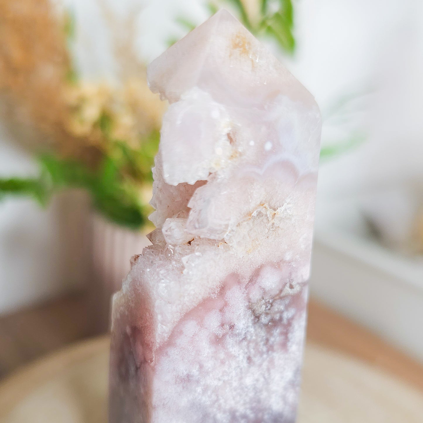 Pink Amethyst with Flower Agate Tower
