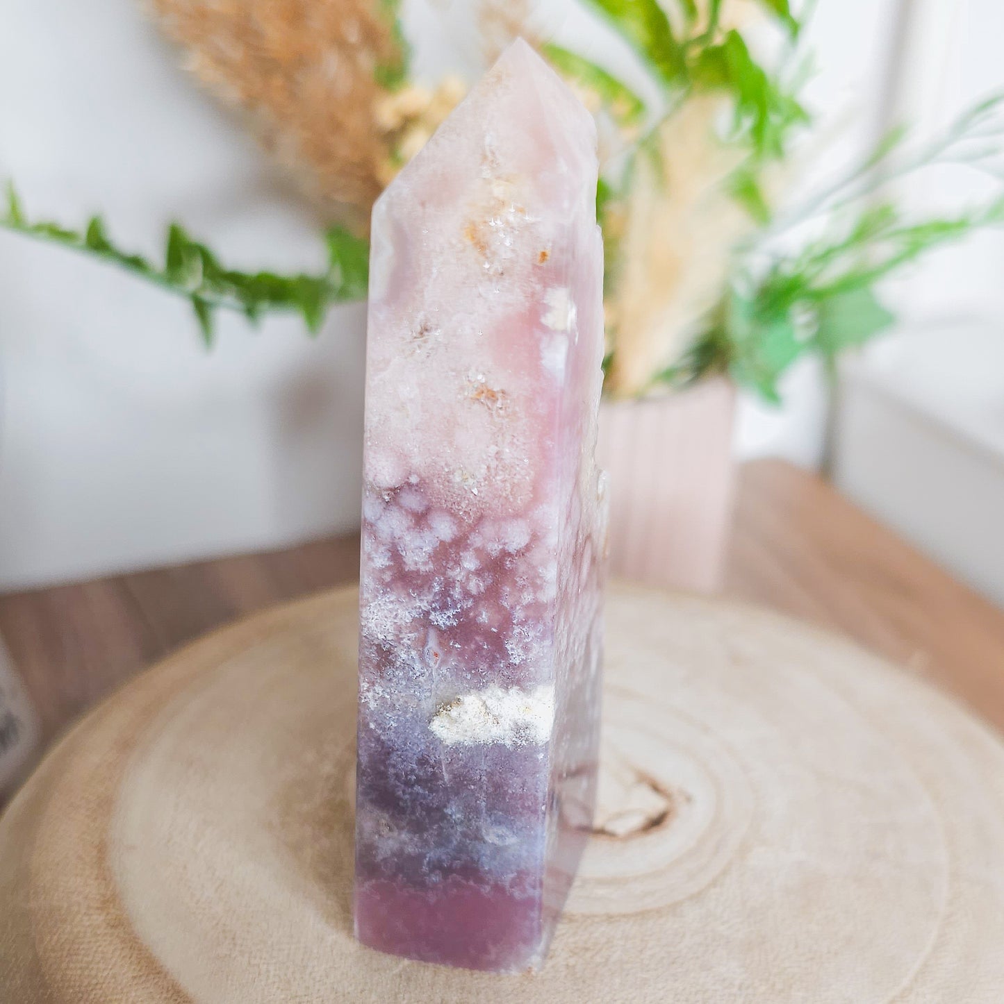 Pink Amethyst with Flower Agate Tower