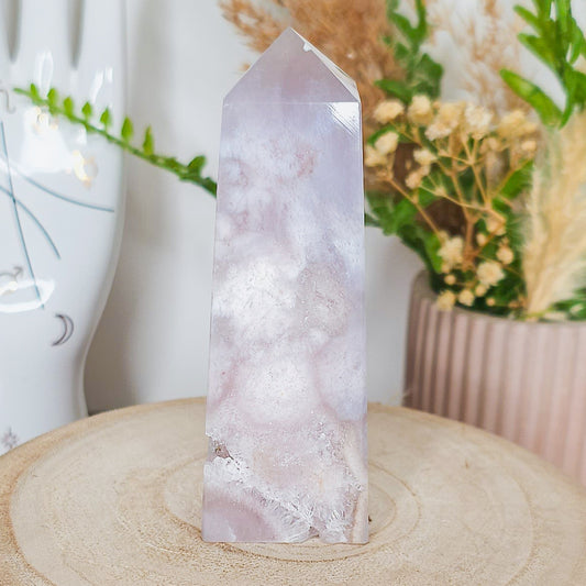 Pink Amethyst with Flower Agate and Quartz Tower