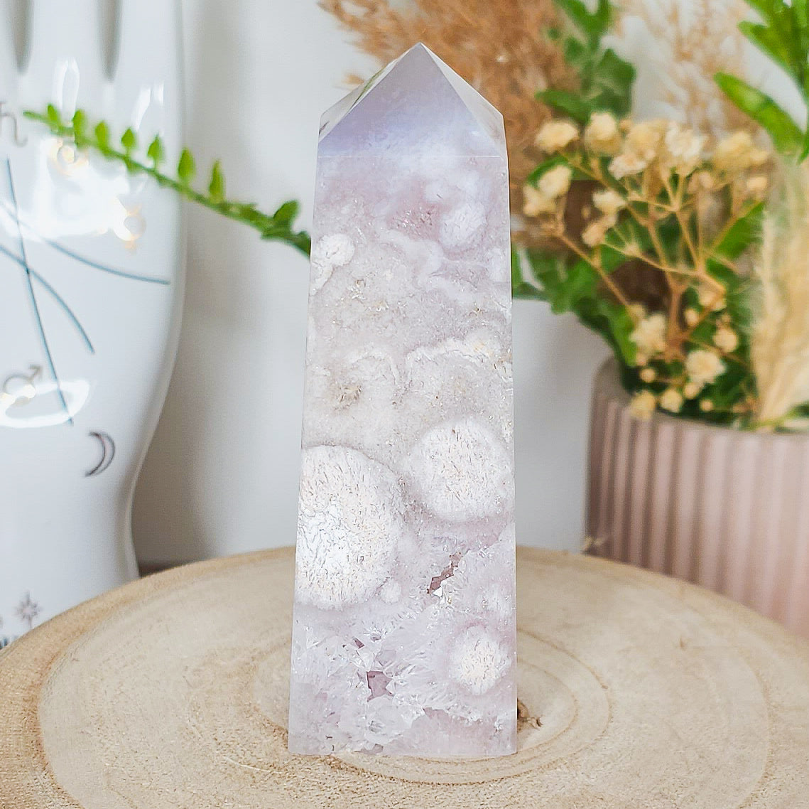 Pink Amethyst with Flower Agate and Quartz Tower