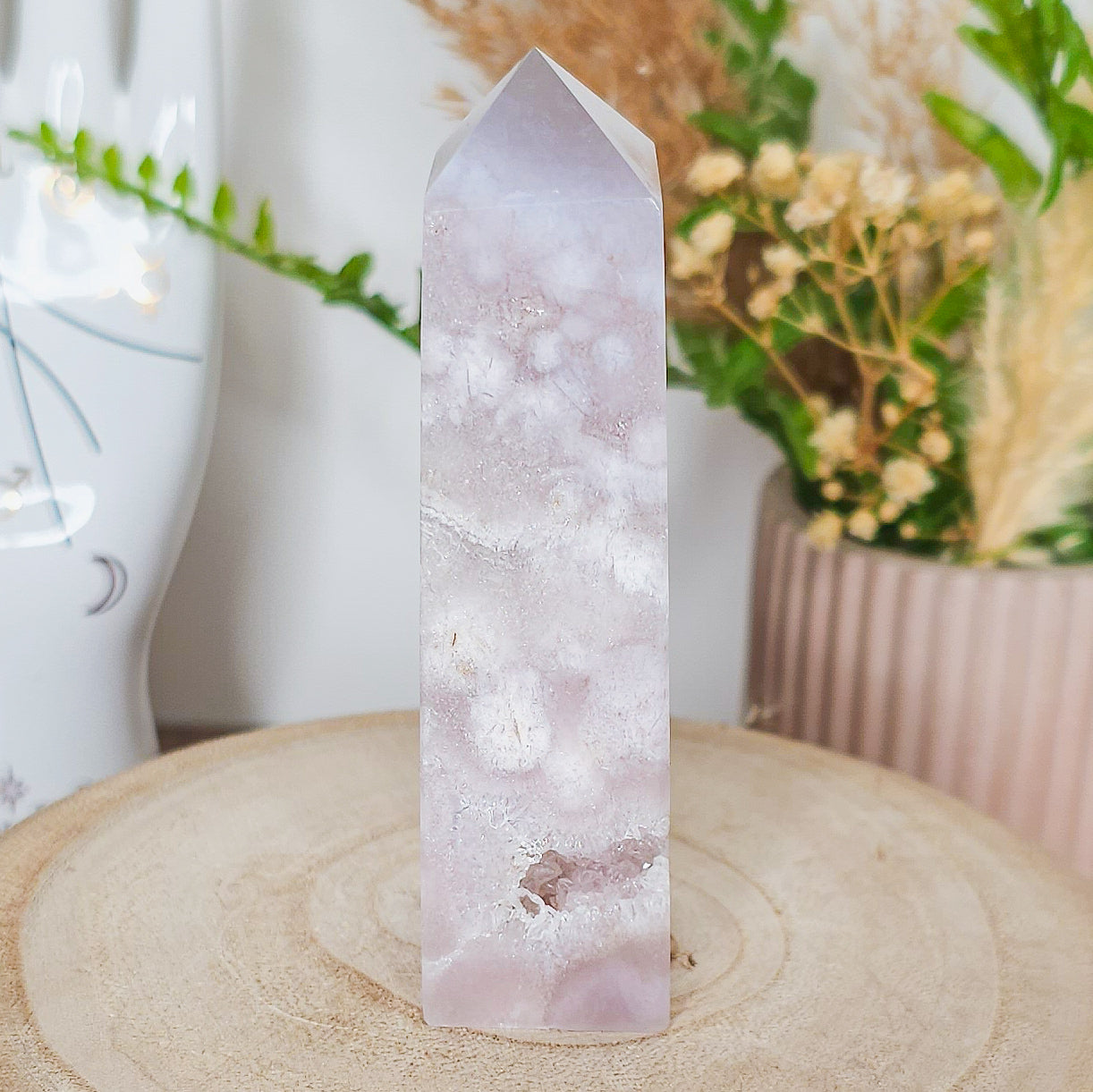 Pink Amethyst with Flower Agate and Quartz Tower