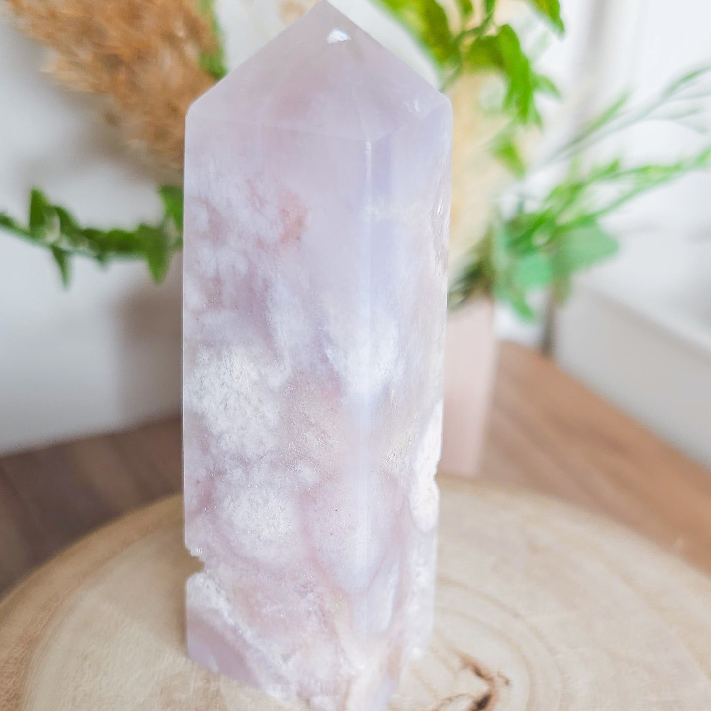 Pink Amethyst with Flower Agate and Quartz Tower