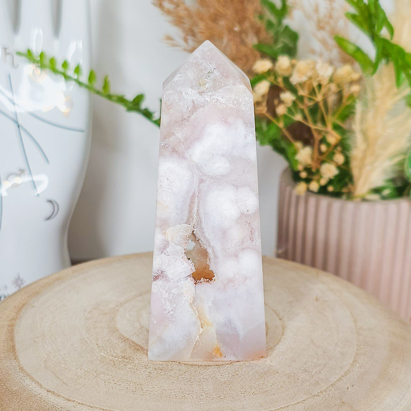Pink Amethyst with Flower Agate Tower