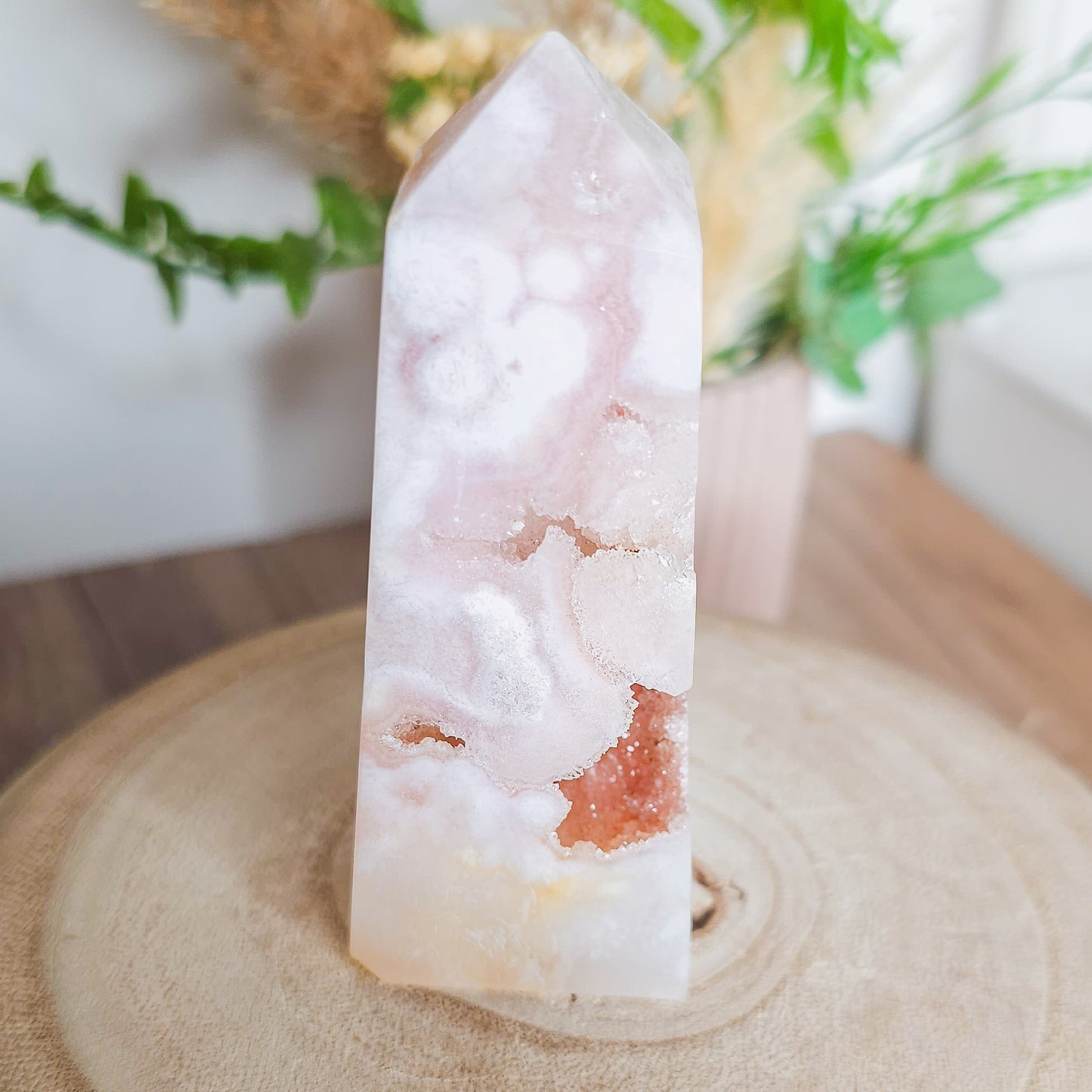 Pink Amethyst with Flower Agate Tower