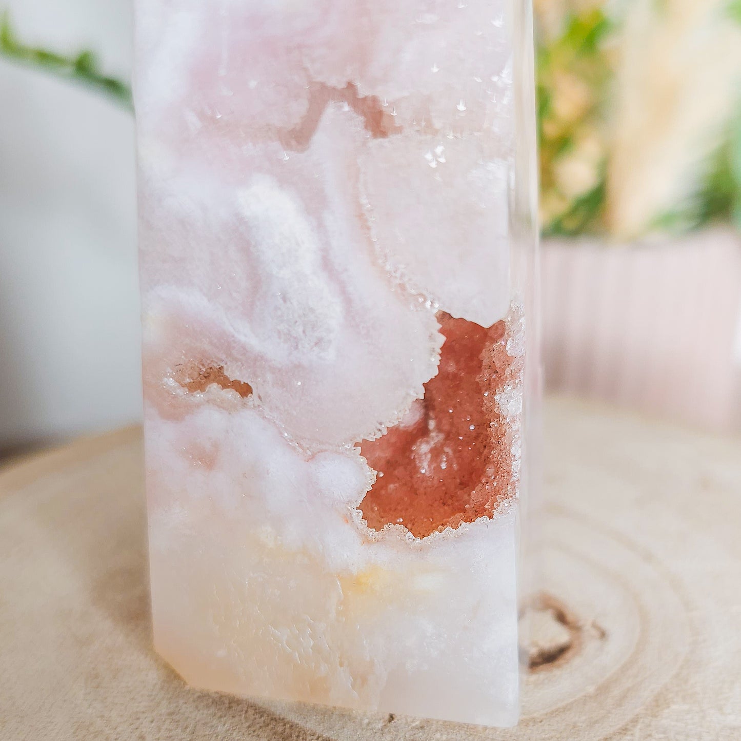 Pink Amethyst with Flower Agate Tower