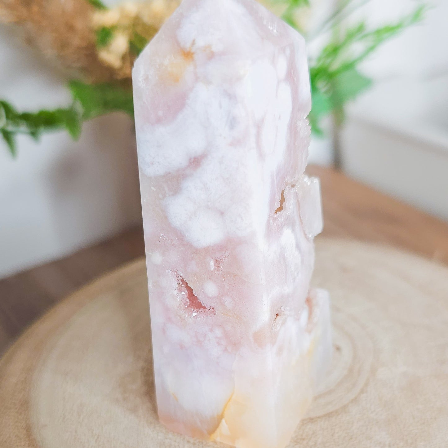 Pink Amethyst with Flower Agate Tower