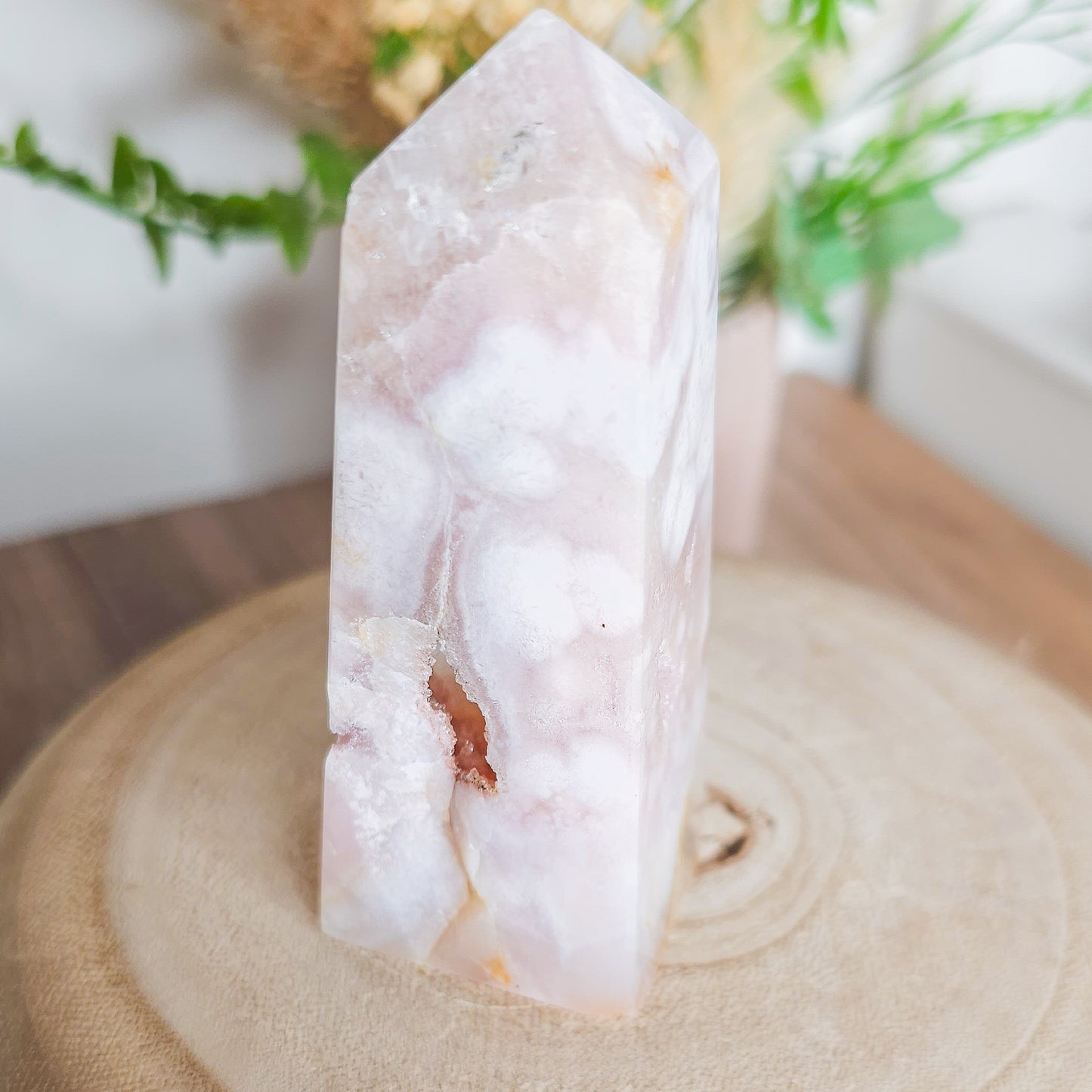 Pink Amethyst with Flower Agate Tower