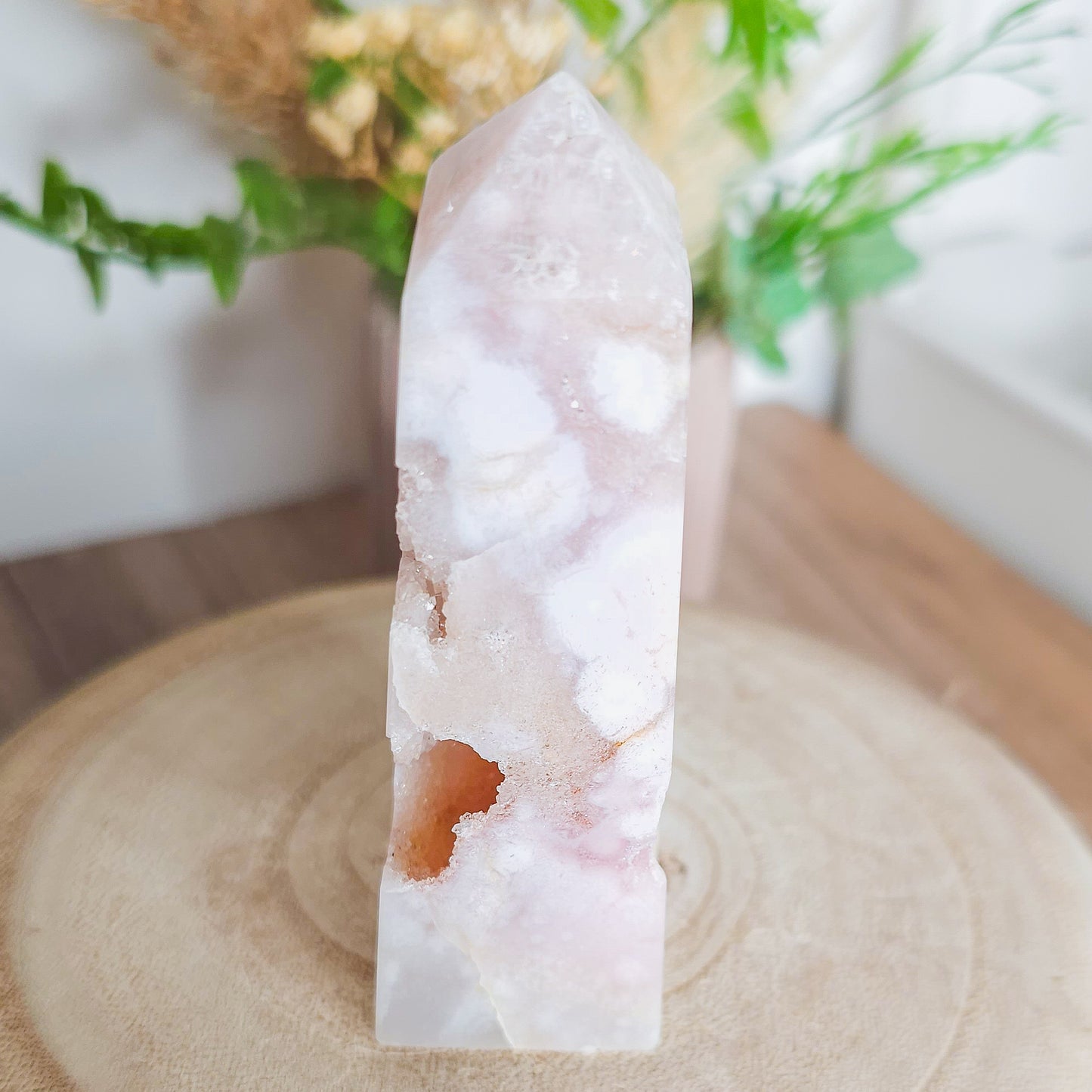Pink Amethyst with Flower Agate Tower