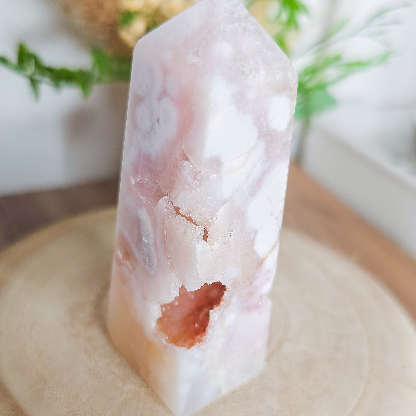 Pink Amethyst with Flower Agate Tower