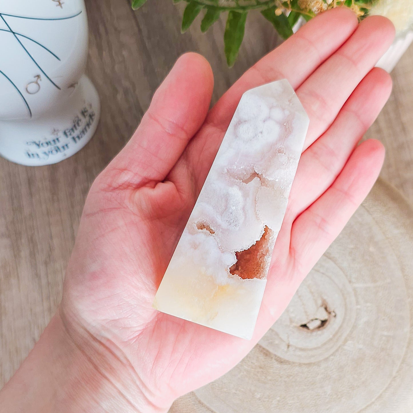 Pink Amethyst with Flower Agate Tower
