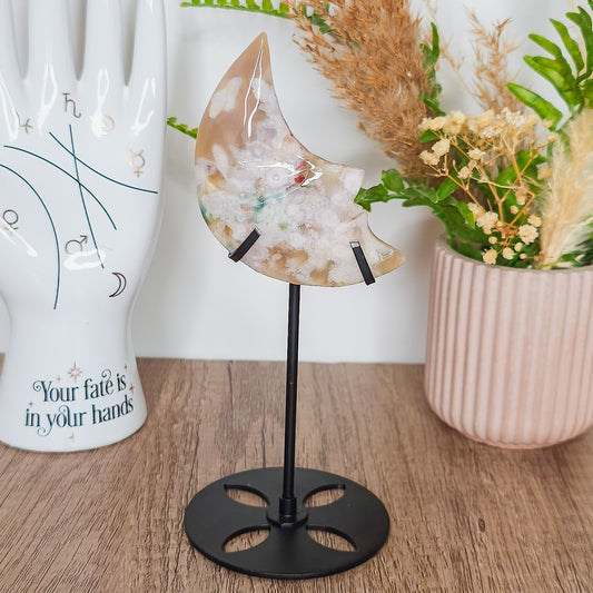 Flower Agate Moon Face on the stand