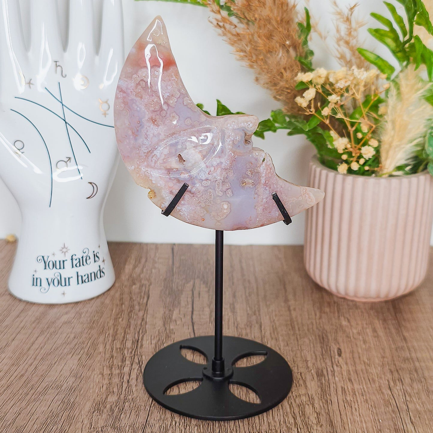 Flower Agate Moon Face on the stand