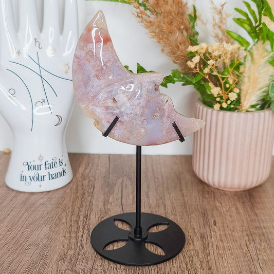 Flower Agate Moon Face on the stand