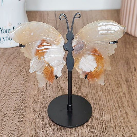 Flower Agate Butterfly Wings on the stand
