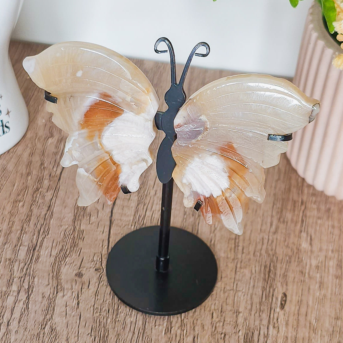 Flower Agate Butterfly Wings on the stand
