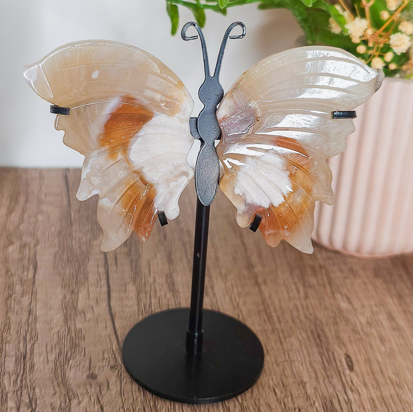 Flower Agate Butterfly Wings on the stand