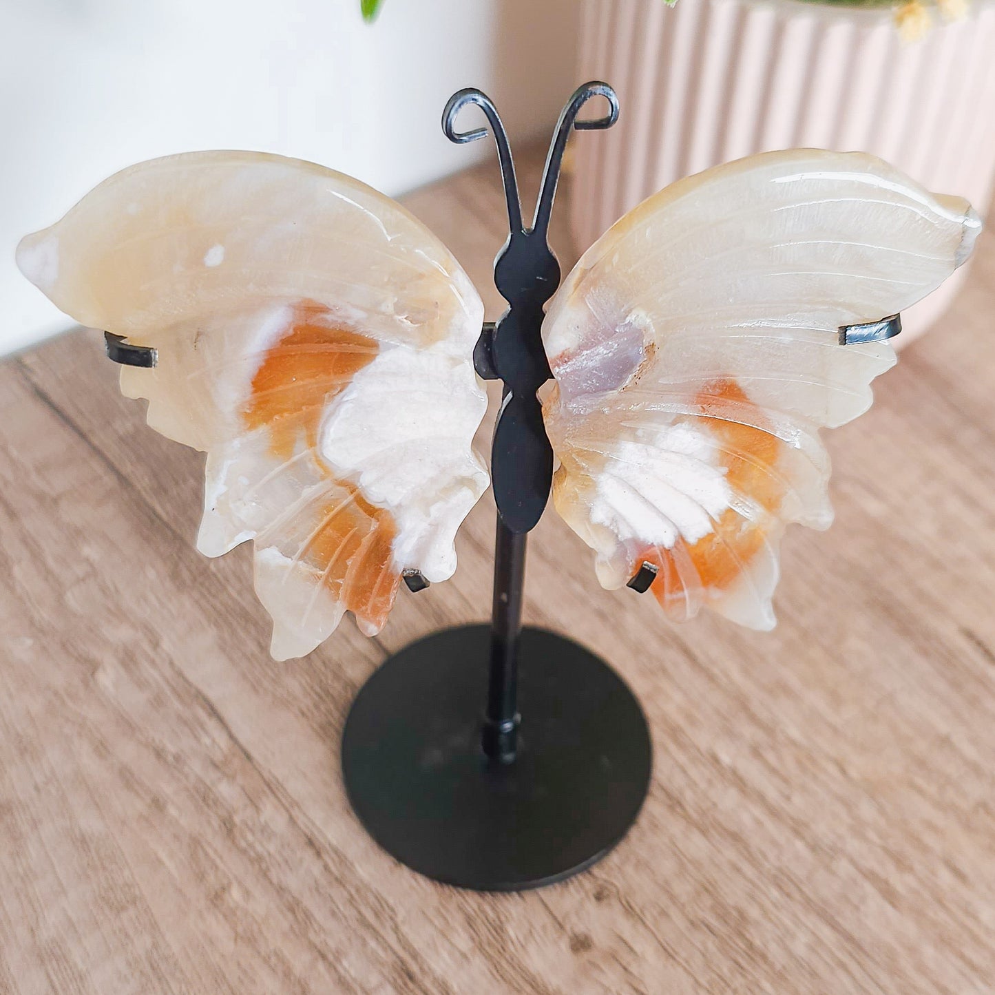 Flower Agate Butterfly Wings on the stand