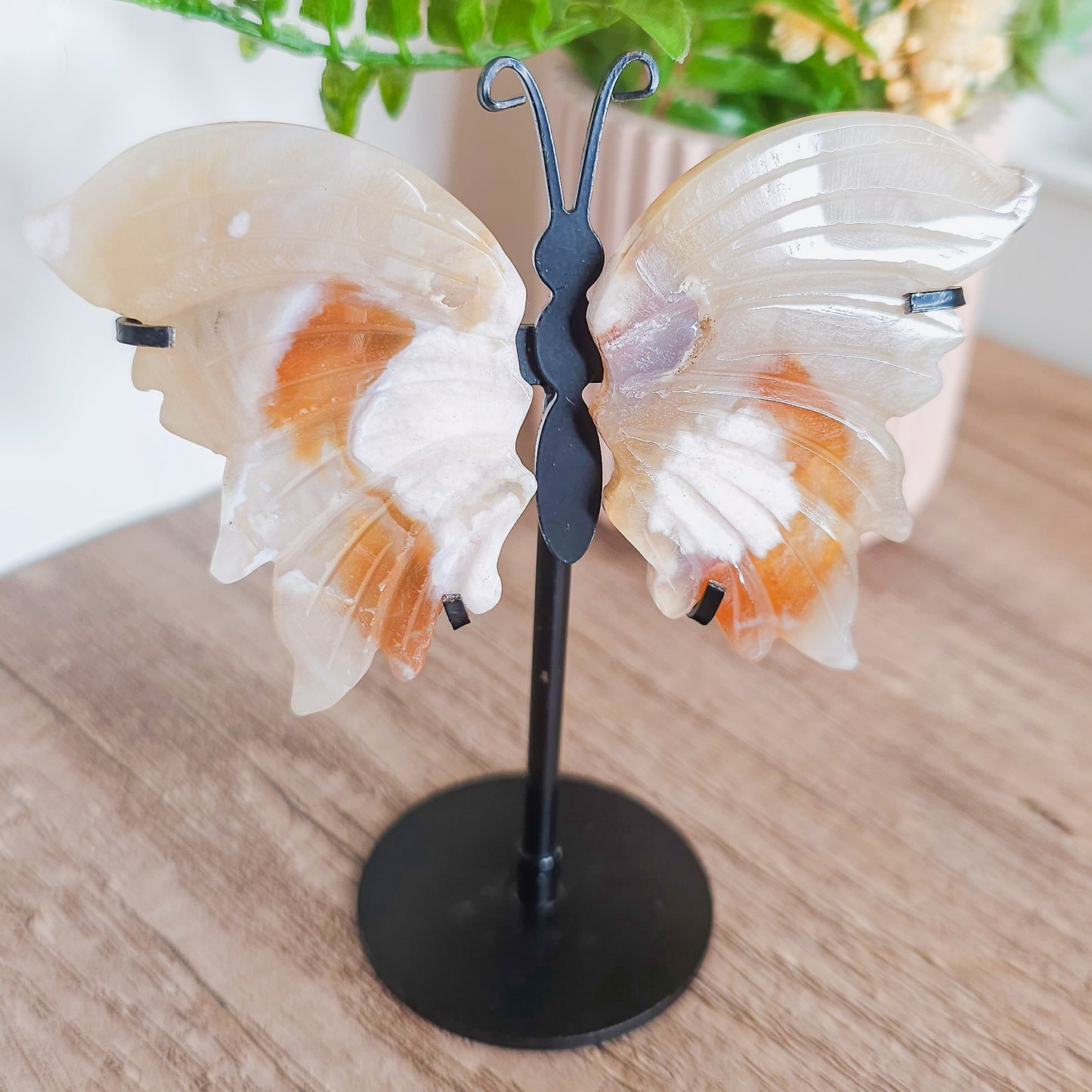 Flower Agate Butterfly Wings on the stand