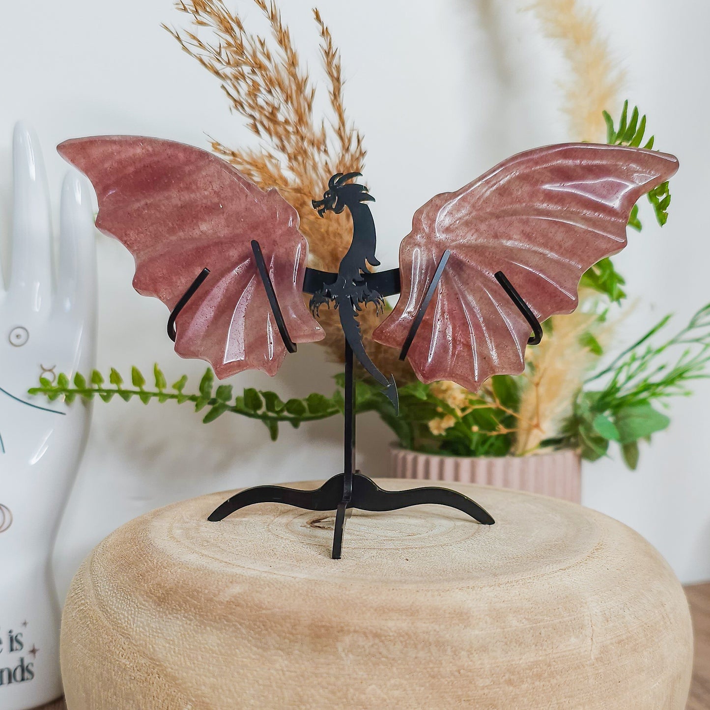 Strawberry Quartz Dragon Wings On The Stand