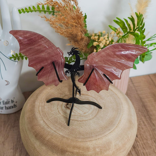 Strawberry Quartz Dragon Wings On The Stand