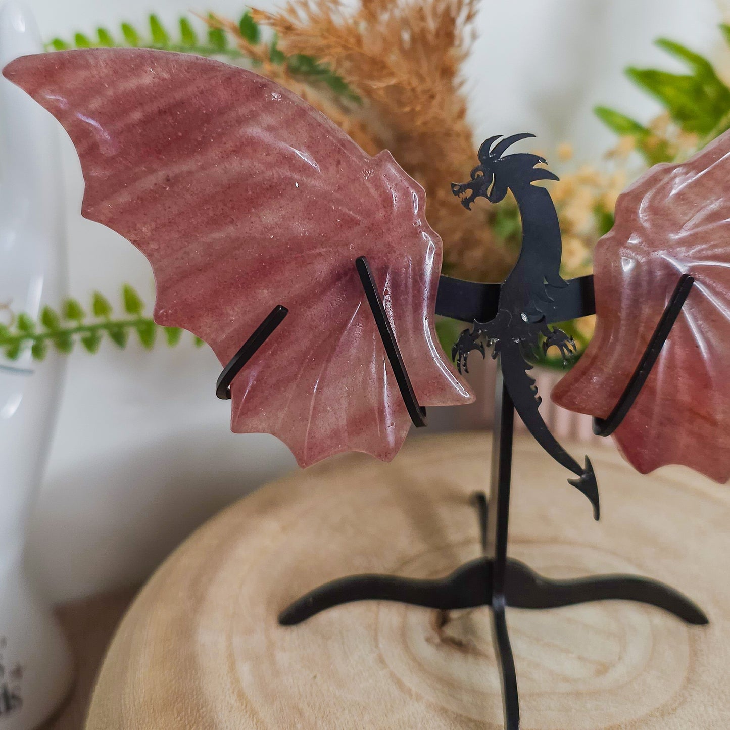 Strawberry Quartz Dragon Wings On The Stand