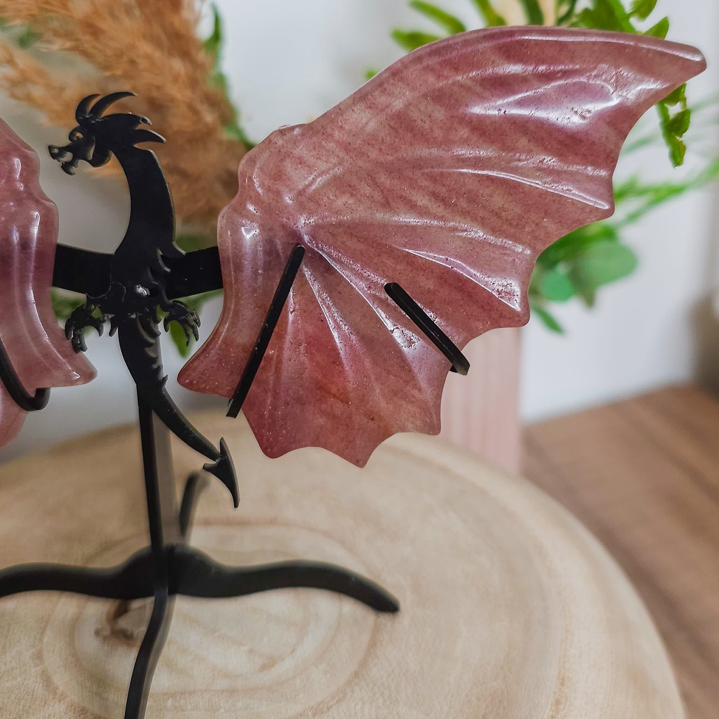 Strawberry Quartz Dragon Wings On The Stand